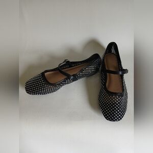 Sincerely Jules Black Flats Silver Pinpoint Beading Accents Sz8 Mary Jane Style